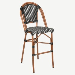 Aluminum Bamboo Patio Bar Stool with Black & White Rattan