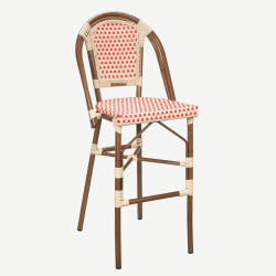 Aluminum Bamboo Bar Stool With Red & Cream Rattan