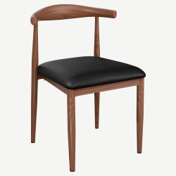 Wood Grain Metal Chair in Walnut Finish with Padded Seat 