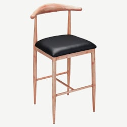 Wood Grain Metal Bar Stool in Natural Finish with Black Vinyl Seat