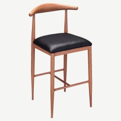 Wood Grain Metal Bar Stool in Walnut Finish with Black Vinyl Seat