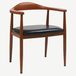 Wood Grain Metal Arm Chair in Walnut Finish with Black Vinyl Seat