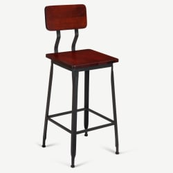 Massello Industrial Series Black Metal Bar Stool with Wood Back & Seat