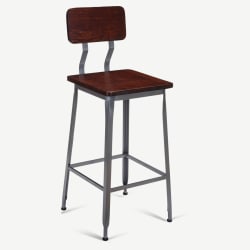 Massello Dark Grey Industrial Bar Stool with Wood Back and Seat