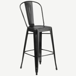 Distressed Black Bistro Style Metal Bar Stool