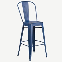 Distressed Dark Blue Bistro Style Metal Bar Stool