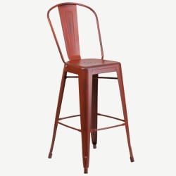 Distressed Red Bistro Style Bar Stool