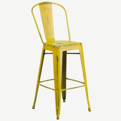 Distressed Yellow Bistro Style Bar Stool