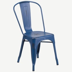 Distressed Dark Blue Bistro Style Metal Chair
