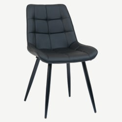 Black Metal Chair with Padded Black Vinyl Upholstery