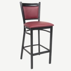 Black Metal Bar Stool with Burgundy Vinyl Seat and Back