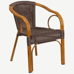 Aluminum Bamboo Patio Chair with Dark Brown Rattan and Cherry Frame Finish