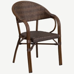 Dark Brown Rattan Chair with Bamboo Look Aluminum Frame