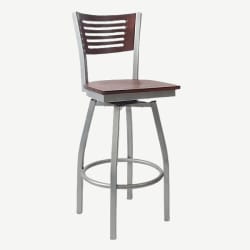 Silver Swivel Bar Stool with a Wood Back - 5 Slats