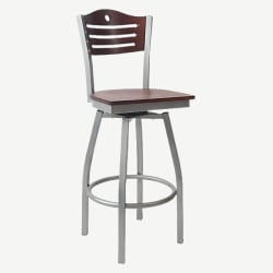 Silver Swivel Bar Stool with a Wood Back - Circle & 3 Slats