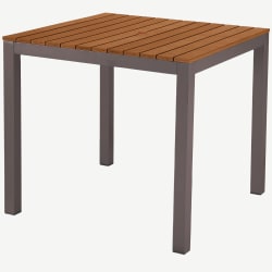 Aluminum Patio Table in Rust Color Finish with Faux Teak Slats