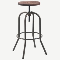 Dark Grey Swivel Backless Bar Stool with Walnut Wood Seat