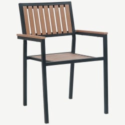 Black Metal Armchair with Natural Finish Vertical Slat Faux Teak