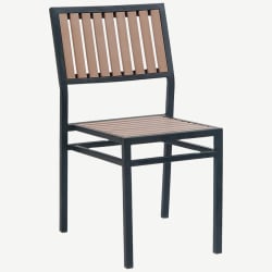 Black Metal Chair with Natural Finish Vertical Slat Faux Teak