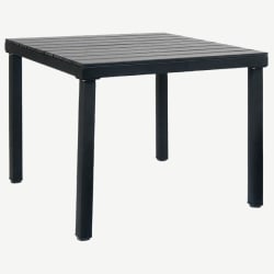 Table with Black Metal Frame and Black Finish Faux Teak Top