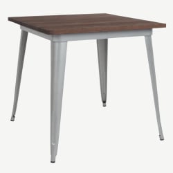 Industrial Silver Restaurant Table with Dark Walnut Wood Top