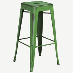 Backless Distressed Green Bistro Style Bar Stool