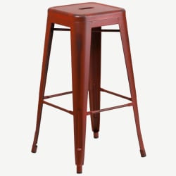 Backless Distressed Red Bistro Style Bar Stool