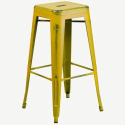 Backless Distressed Yellow Bistro Style Bar Stool