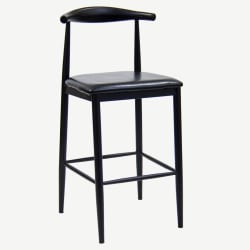 Curved Back Metal Bar Stool in Black Finish with Black Vinyl Seat