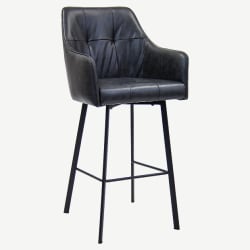 Recessed Dark Grey Vinyl Metal Bar Stool