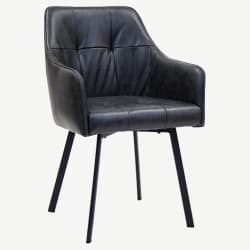 Recessed Dark Grey Vinyl Metal Arm Chair