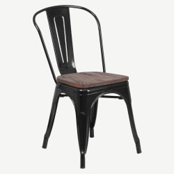 Bistro Style Black Metal Chair with Walnut Wood Seat