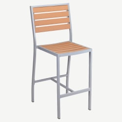 Grey Finish Heavy Duty Aluminum Patio Bar Stool with Faux Teak