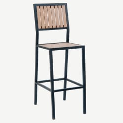 Black Metal Bar Stool with Natural Finish Vertical Slat Faux Teak