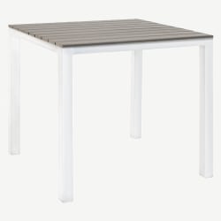 White Patio Table with Grey Faux Teak Top