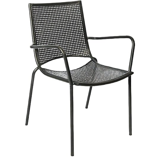 Stackable Iron Patio Arm Chair with Iron Mesh Seat and Back Interior