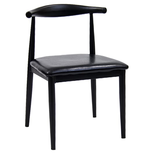 Curved Back Metal Chair in Black Finish with Black Vinyl Seat Interior