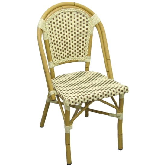 Aluminum Bamboo Patio Chair with Brown & White Rattan Interior