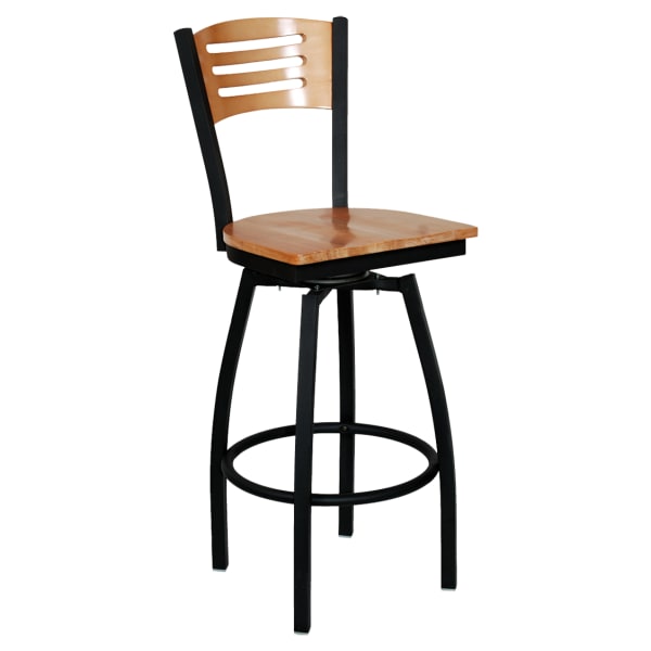 Swivel Bar Stool with a Wood Back - 3 Slats Interior