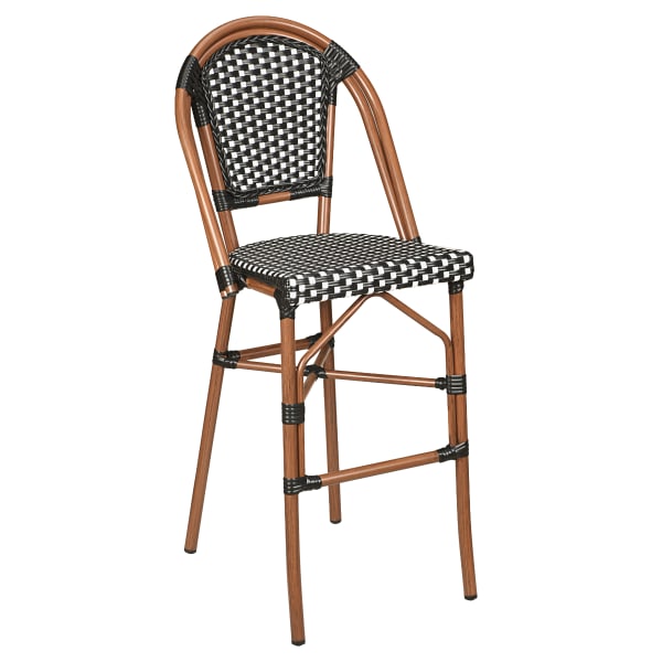 Aluminum Bamboo Patio Bar Stool with Black & White Rattan Interior