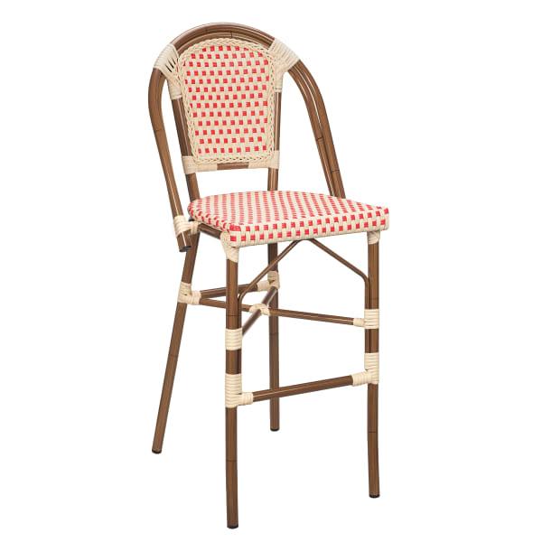 Aluminum Bamboo Bar Stool With Red & Cream Rattan Interior