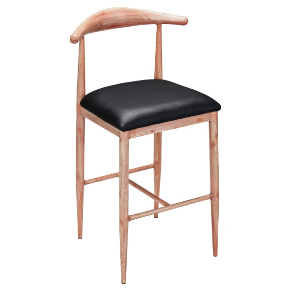 Wood Grain Metal Bar Stool in Natural Finish with Black Vinyl Seat Interior