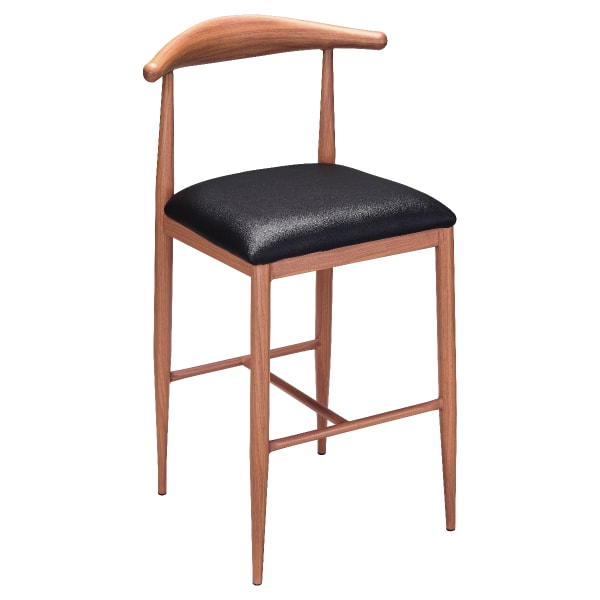 Wood Grain Metal Bar Stool in Walnut Finish with Black Vinyl Seat Interior