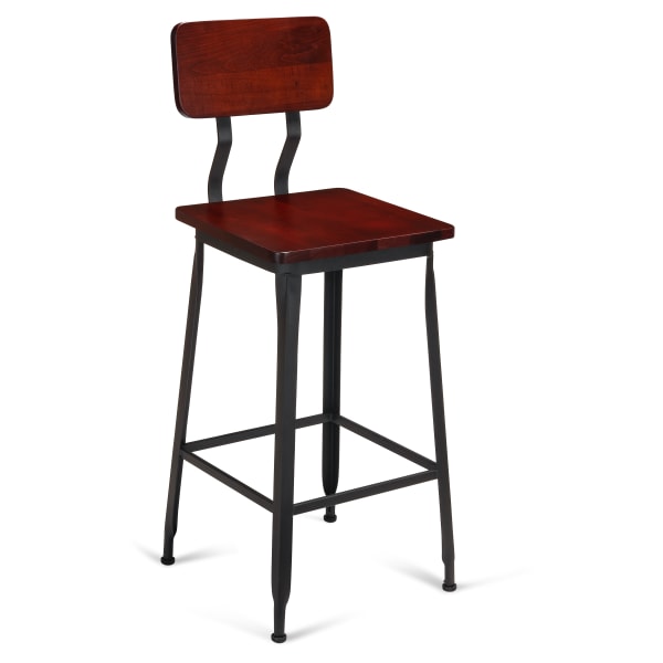 Massello Industrial Series Black Metal Bar Stool with Wood Back & Seat Interior