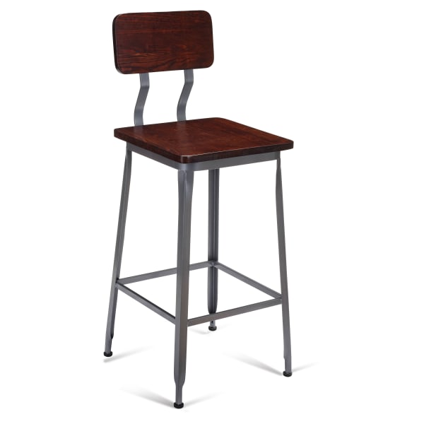 Massello Dark Grey Industrial Bar Stool with Wood Back and Seat Interior