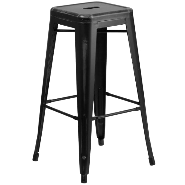 Distressed Black Backless Bistro Style Bar Stool Interior