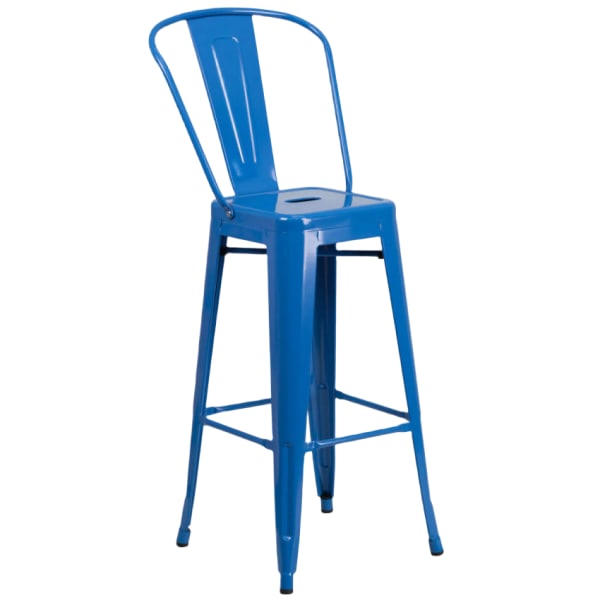 Blue Bistro Style Metal Bar Stool Interior