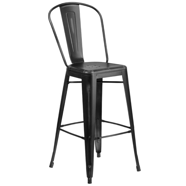 Distressed Black Bistro Style Metal Bar Stool Interior