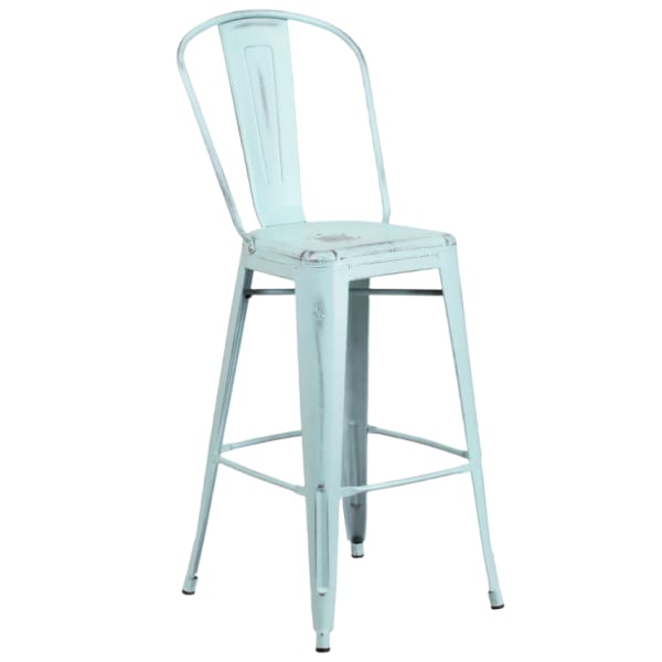 Distressed Ice Blue Bistro Style Bar Stool Interior