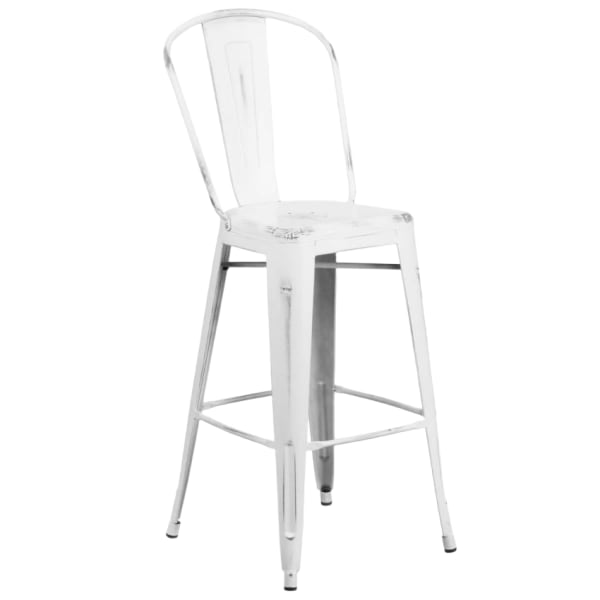 Distressed White Bistro Style Bar Stool Interior